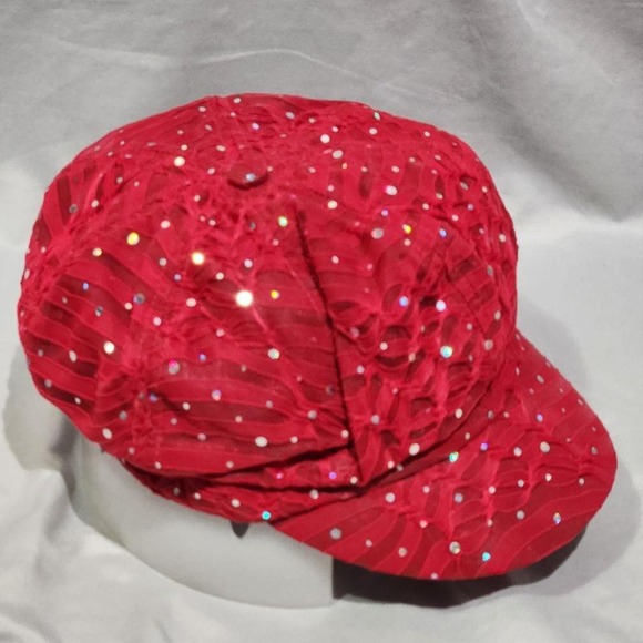 Red Sequin Cloche Hat Women's Newsboy Cap Sparkle Dressy Trendy Cute - Picture 1 of 4